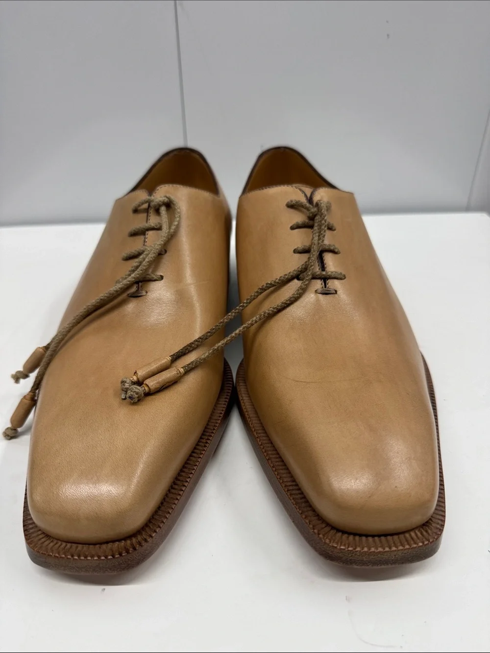 Caporicci Vintage Calf Beige Leather Derby Shoes - size 9 1/2